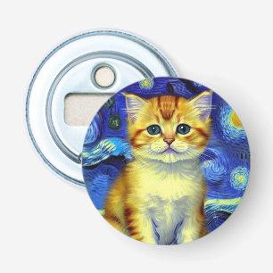 Abrebotellas Cute Kitten Starry Night Van Gogh