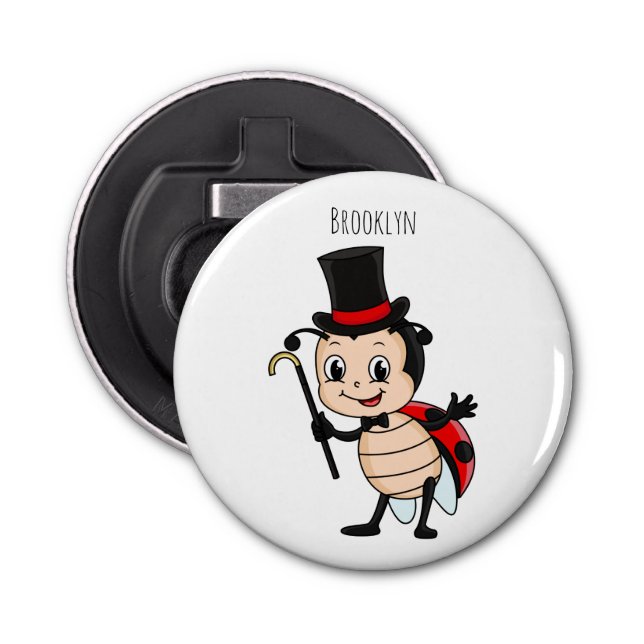 Abrebotellas Cute ladybug with top hat and tie cartoon (Anverso)