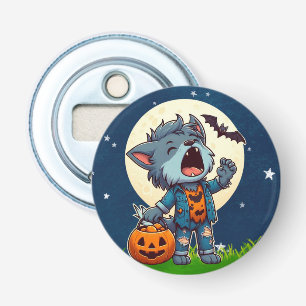Abrebotellas Cute monstruo hombre lobo aullador con calabaza