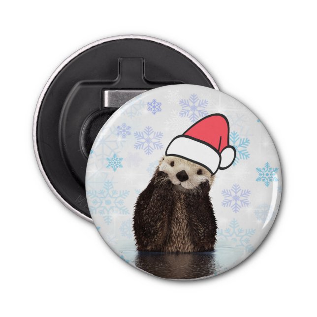 Abrebotellas Cute Otter llevando un Navidad de Santa Hat (Anverso)