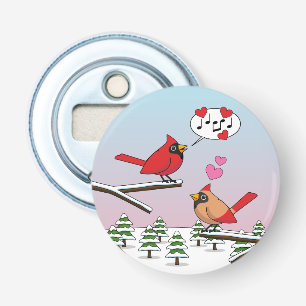 Abrebotellas Cute Red Northern Cardinals aman el paisaje invern