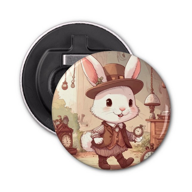 Abrebotellas Cute White Rabbit Wonderland Whimsical Timekeeper (Anverso)
