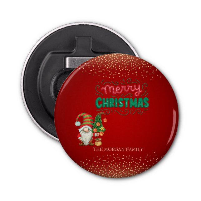 Abrebotellas Cuto Gnome Pine Tree Confetti Red Merry Navidad (Anverso)