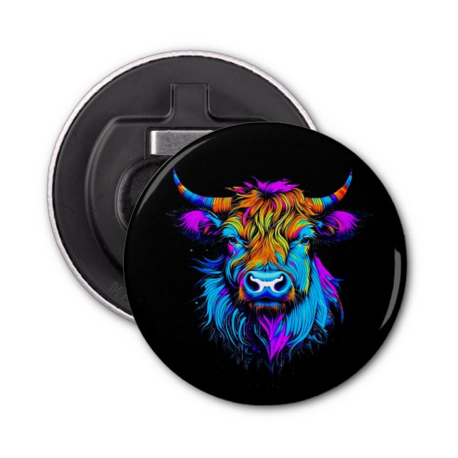 Abrebotellas Cyberpunk Colorful Ai Highland Cow (Anverso)