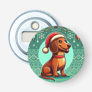 Abrebotellas Dachshund festivo con sombrero de Santa