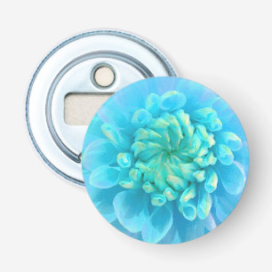 Abrebotellas Dahlia azul turquesa flor en acuarela