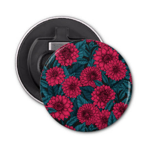 Abrebotellas Dahlia roja jardín/hojas azules