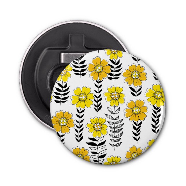 Abrebotellas Daisy doodles en amarillo y negro (Anverso)