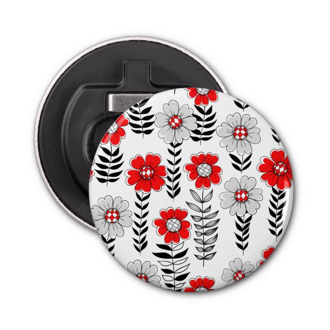 Abrebotellas Daisy doodles en rojo y negro (Anverso)