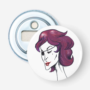 Abrebotellas Dama Pirata Violeta Mujer Cabello Púrpura Dibujo A