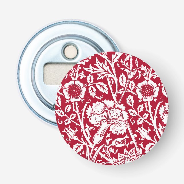 Abrebotellas Damasco de claveles de Art Nouveau, rojo y blanco (Anverso)