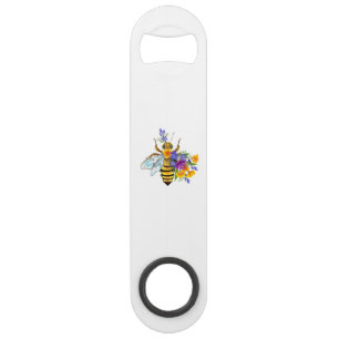 Abrebotellas De Bar Abeja de flor con plantas silvestres