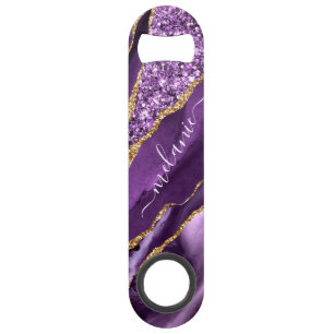 Abrebotellas De Bar Agple Violet Gold Purpurina Geode Marble Name