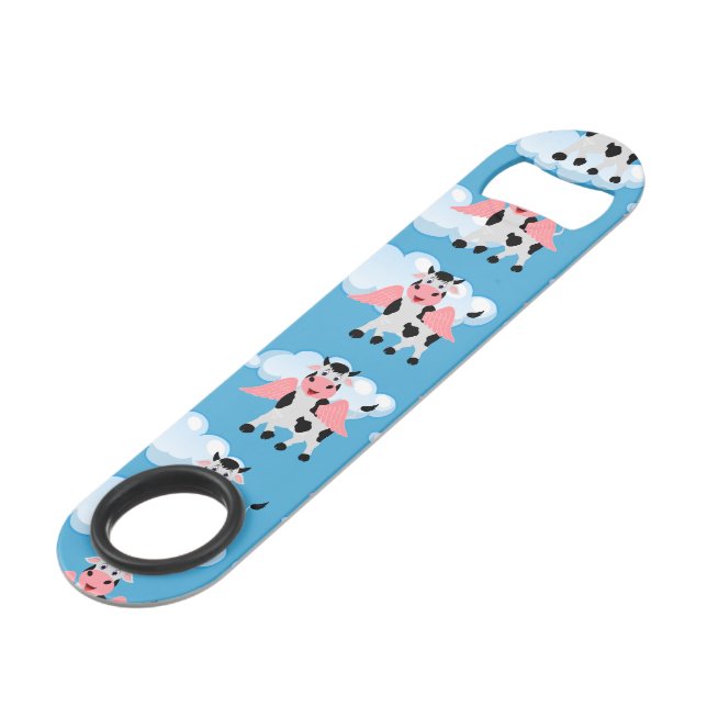 Abrebotellas De Bar Alas rosadas vacas sonrientes vuelan Personalizado (Ángulo frontal)