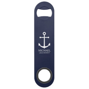 Abrebotellas De Bar Ancla Azul Marino Personalizada para Padrinos