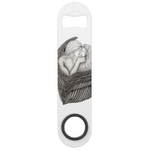 Abrebotellas De Bar Angels Kissing , diseño en blanco y negro