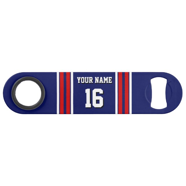 Abrebotellas De Bar Azul marino con franjas blancas rojas Jersey (Anverso (Horizontal))