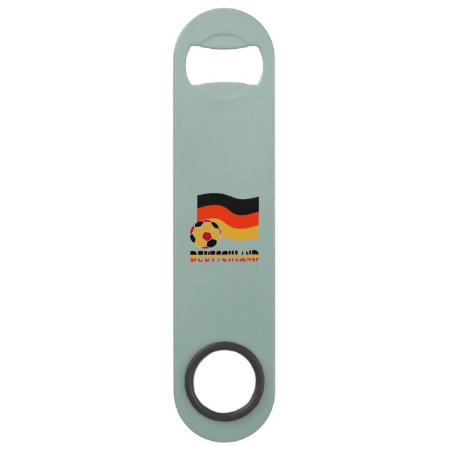 Abrebotellas De Bar Bandera alemana y frontera gris de bola de fútbol (Anverso)