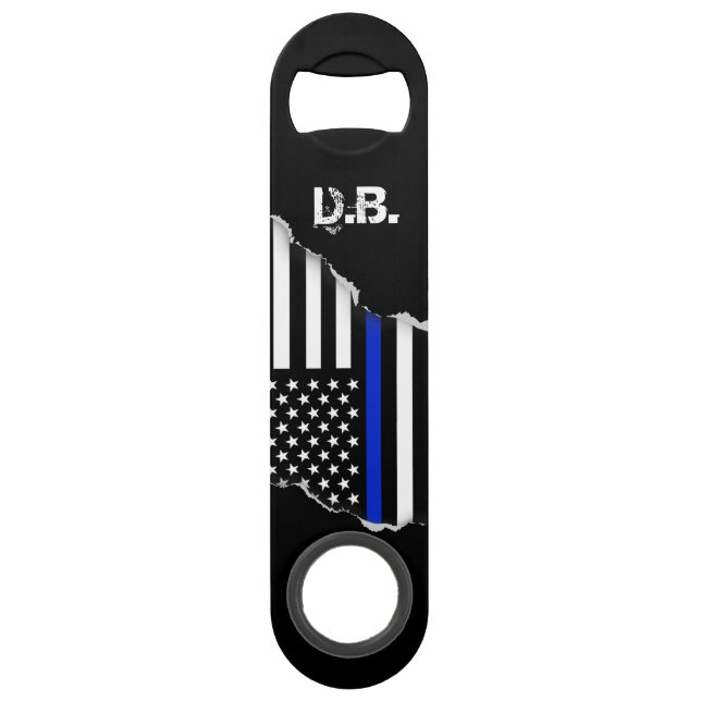 Abrebotellas De Bar Bandera americana fina de Blue Line personalizada (Anverso)