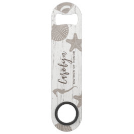 Abrebotellas De Bar Boda con tema de playa con textura de madera