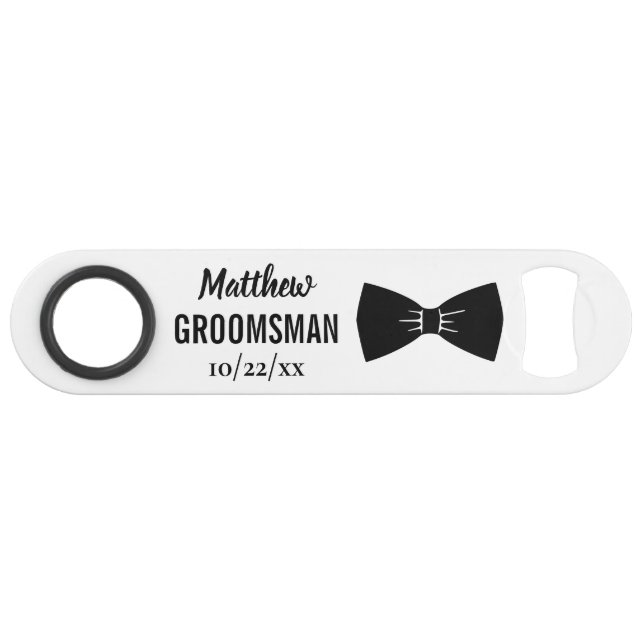 Abrebotellas De Bar Boda Groomsman Bachelor Party Black Bow Tie (Anverso (Horizontal))