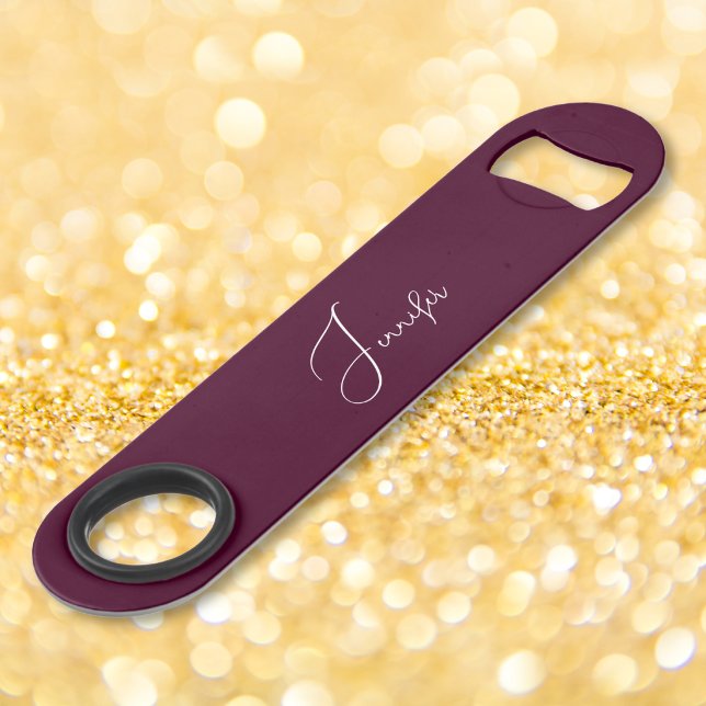 Abrebotellas De Bar Borgona Moderna Elegante Estilosa De Moda Con Mono (Modern Burgundy Elegant Stylish Trendy Monogrammed Bar Key)