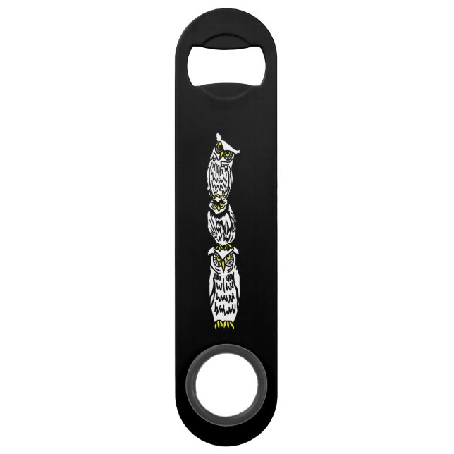 Abrebotellas De Bar Búhos que sientan en uno a llave de la barra (Anverso)