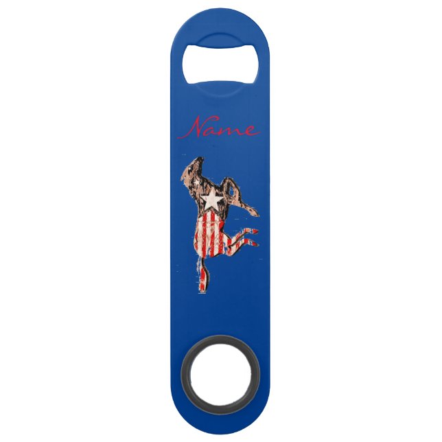 Abrebotellas De Bar Caballo de Bandera Americana Corriendo Thunder_Cov (Anverso)
