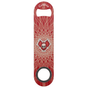 Abrebotellas De Bar Calavera gótica hueso rojo corazón tembloroso líne