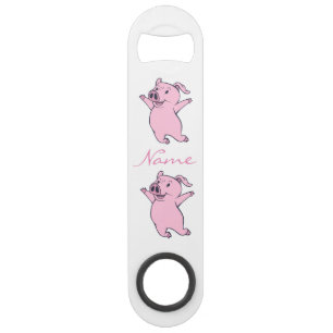 Abrebotellas De Bar Cerdo rosado feliz que salta Thunder_Cove