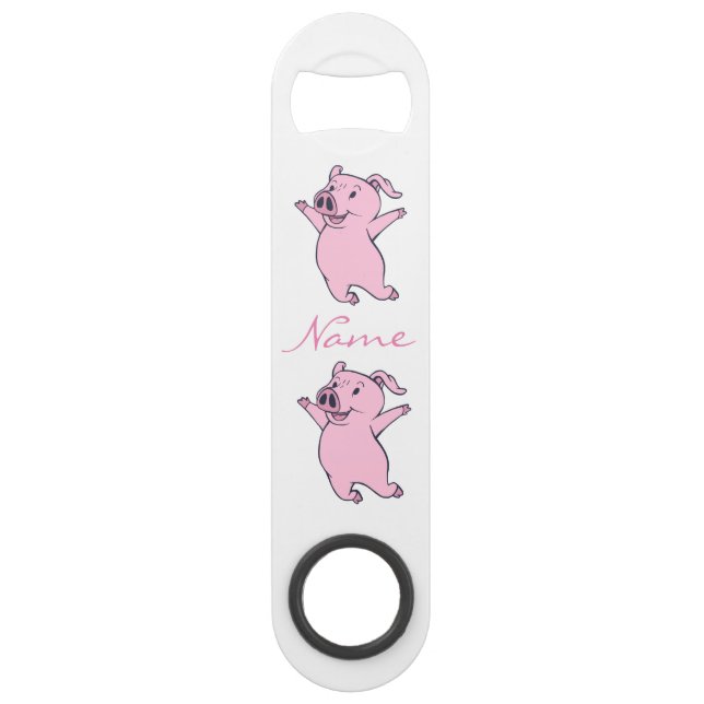 Abrebotellas De Bar Cerdo rosado feliz que salta Thunder_Cove (Anverso)