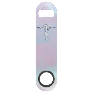 Abrebotellas De Bar Chrome como Caduceus Símbolo médico Madre Perla