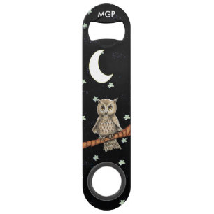 Abrebotellas De Bar Collar de búho marrón vintage de las estrellas de 