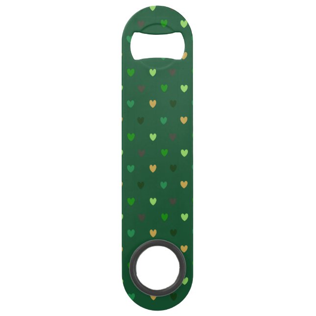 Abrebotellas De Bar Corazones de polka sobre el bosque verde (Anverso)