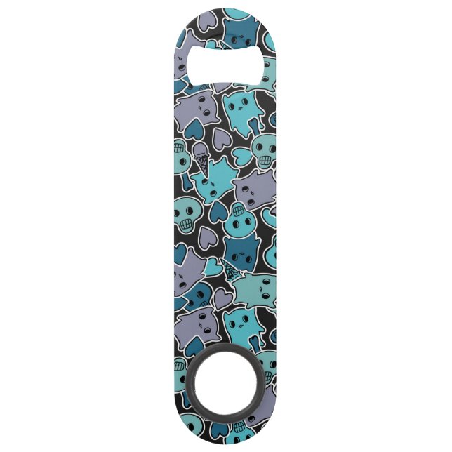 Abrebotellas De Bar Cráneos, y corazones en el fondo negro 2 (Anverso)