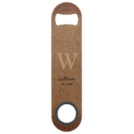 Abrebotellas De Bar Cuero marrón rústico Monograma guión elegante