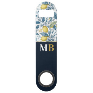 Abrebotellas De Bar Custom Elegant Mediterranean Lemon Botanical Navy