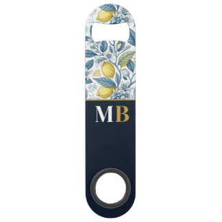 Abrebotellas De Bar Custom Elegant Mediterranean Lemon Botanical Navy