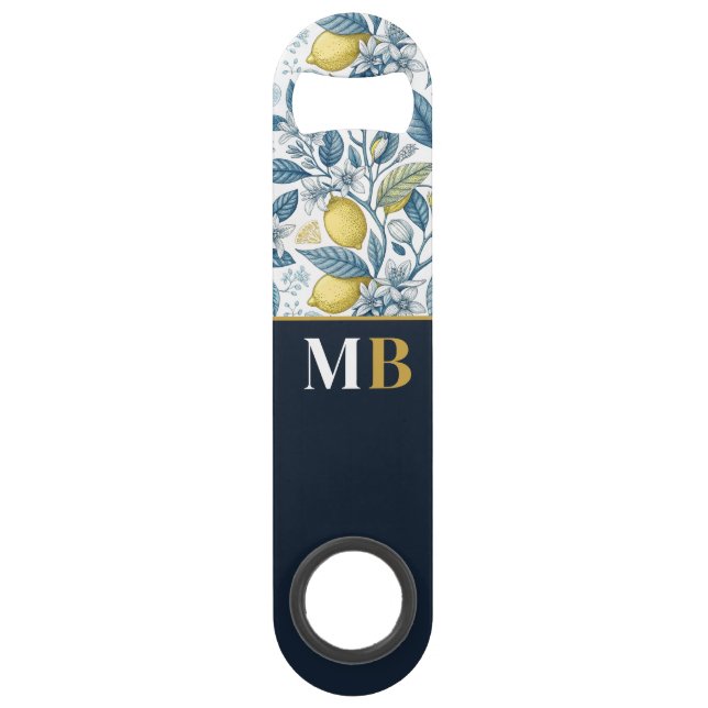 Abrebotellas De Bar Custom Elegant Mediterranean Lemon Botanical Navy (Anverso)