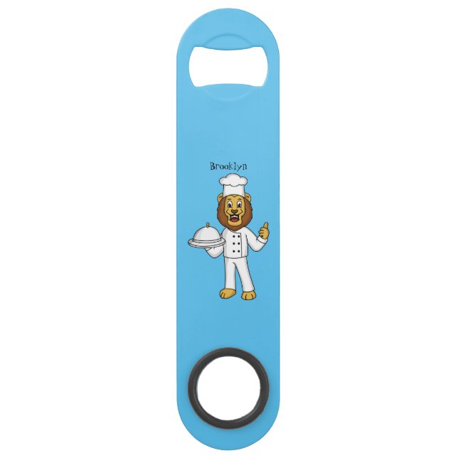 Abrebotellas De Bar Cute lion chef cartoon illustration (Anverso)