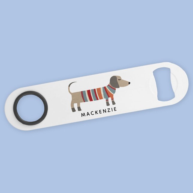 Abrebotellas De Bar Dachshund Wiener Sausage Dog Personalizado (Fun Dachshund Wiener Sausage Dog personalized custom name bar key bottle opener)