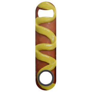 Abrebotellas De Bar delicioso hot dog con fotografía de mostaza