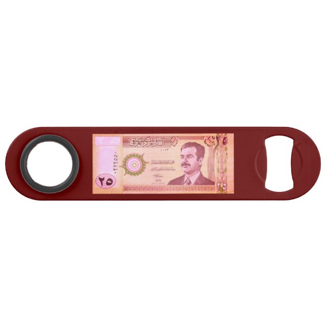 Abrebotellas De Bar Dinar iraquí con Saddam Hussein (Anverso (Horizontal))