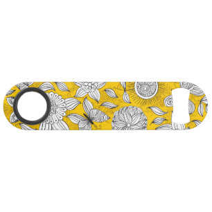 Abrebotellas De Bar Diseño abstracto floral blanco amarillo lindo