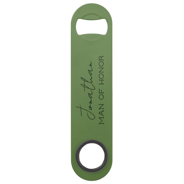 Abrebotellas De Bar El hombre de honor personalizado del verde oliva (Anverso)