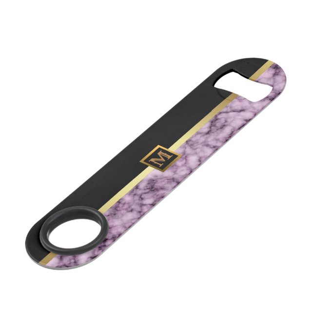 Abrebotellas De Bar Elegante Monogramado Mármol Negro Oro (Ángulo frontal)