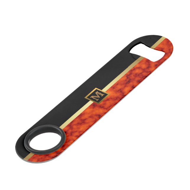 Abrebotellas De Bar Elegante Monogramado Mármol Negro Oro (Ángulo frontal)