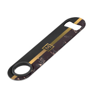 Abrebotellas De Bar Elegante Monogramado Mármol Negro Oro