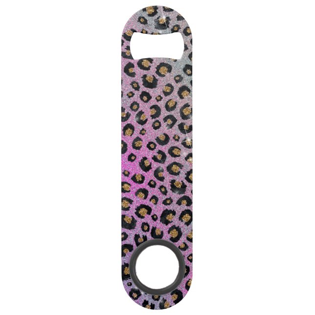 Abrebotellas De Bar Elegante Purpurina rosa azul dorado Leopardo negro (Anverso)