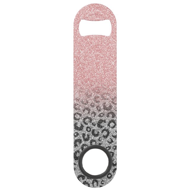 Abrebotellas De Bar Elegante Rosa dorado Purpurina Leopardo Imprimir (Anverso)